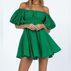 Princess Polly Halston Kelly Green Puff Sleeve Mini Dress Size 8
